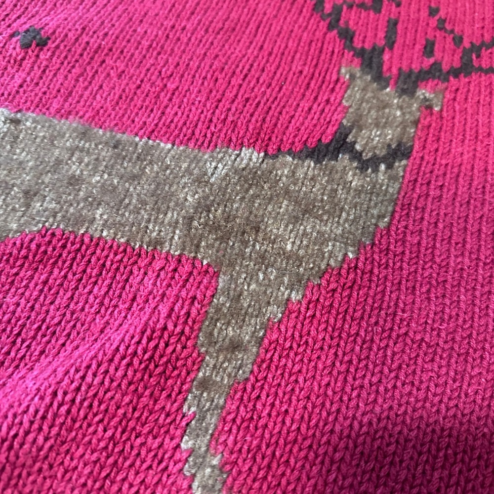Eddie Bauer Hand Knitted Reindeer Sweater Red Linen Cotton Fair Isle Womens L - Picture 9 of 9